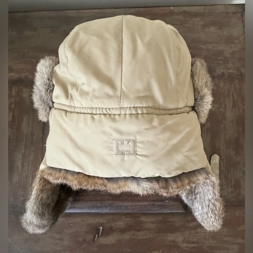 Nathaniel Cole by Crown‎ Cap rabbit fur trim aviator hat unisex size XL